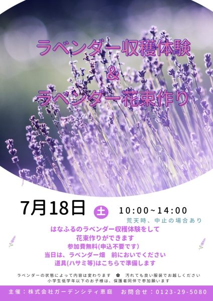 ラベンダー収穫体験＆花束作り【7月18日開催！】